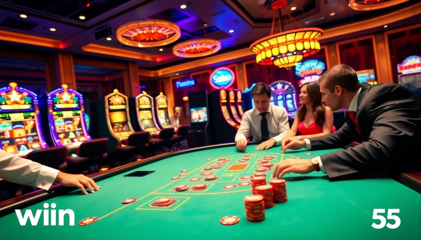 Experience the thrill of win55 at a glamorous poker table, filled with excitement and luxury.