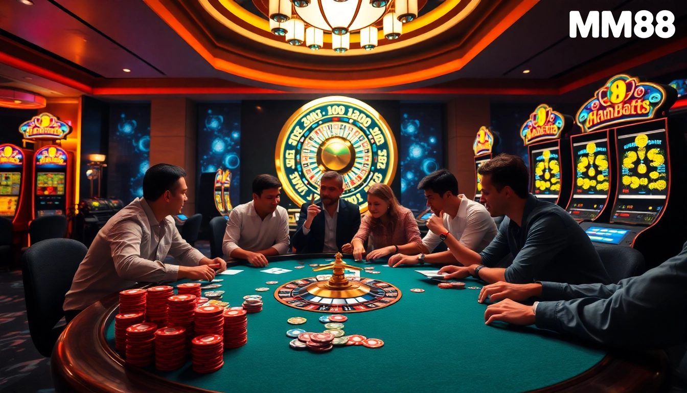 Experience the excitement of gambling at MM88 with vibrant casino gaming tables and visuals.
