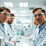 Buy peptides for research in a professional laboratory setting with scientists at work.