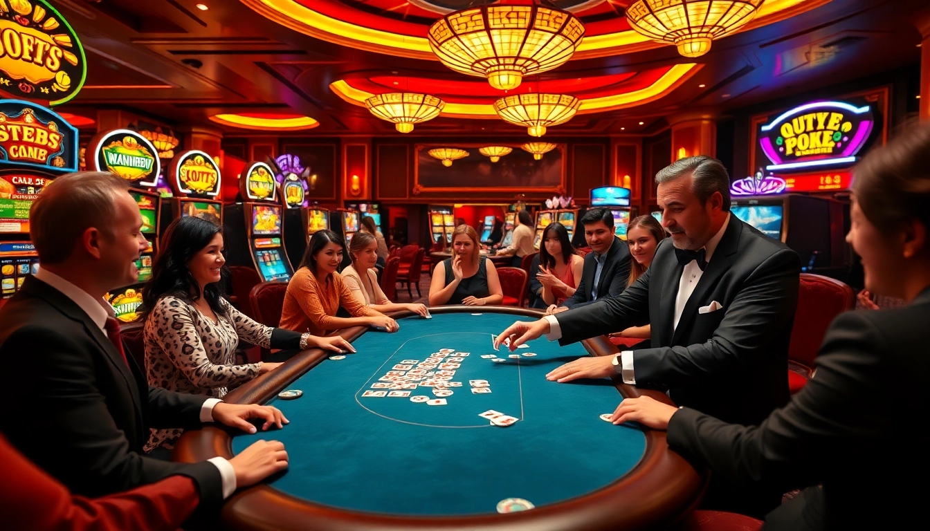 Exciting poker action at UU88 casino with players and colorful chips.