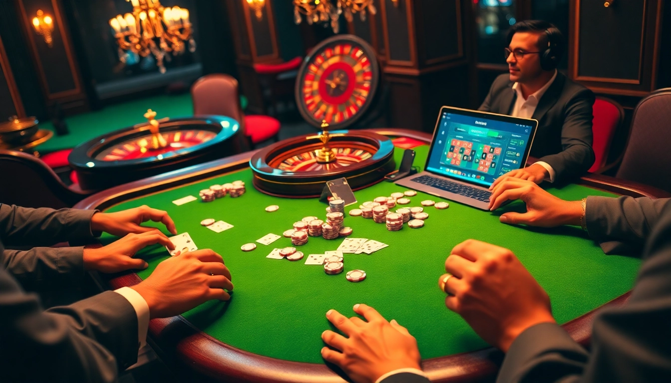 Players enjoying poker at a luxury casino featuring https://xx88.pizza/ online gaming.