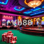 Players enjoying a thrilling game at Vb88 casino with poker chips and roulette wheel.