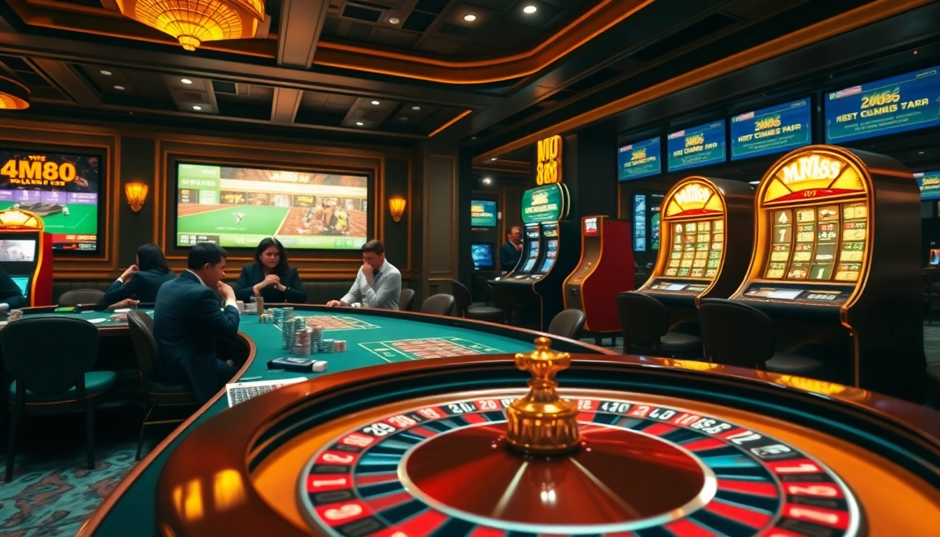 Players engaging in thrilling bets at the MM88 casino table amidst a luxurious setting.