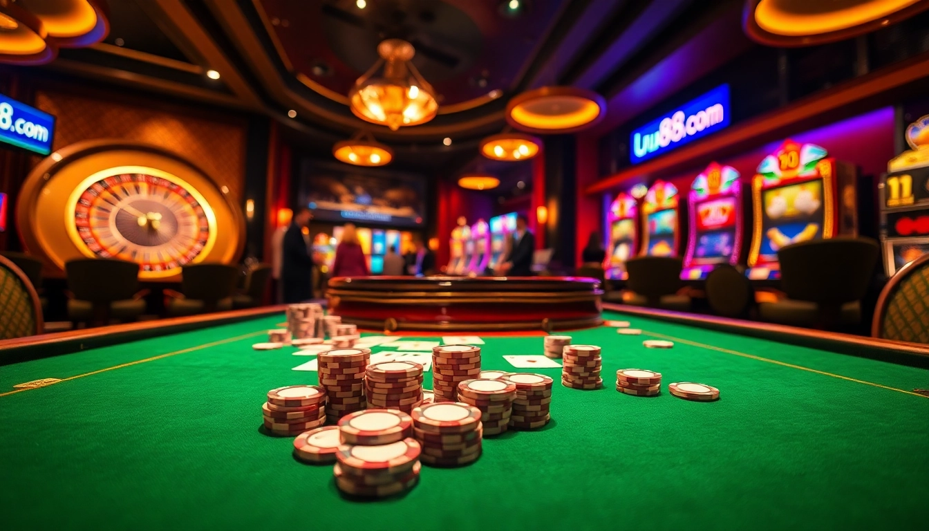 Experience thrilling gaming at uu88.com with professional poker tables and roulette wheels.