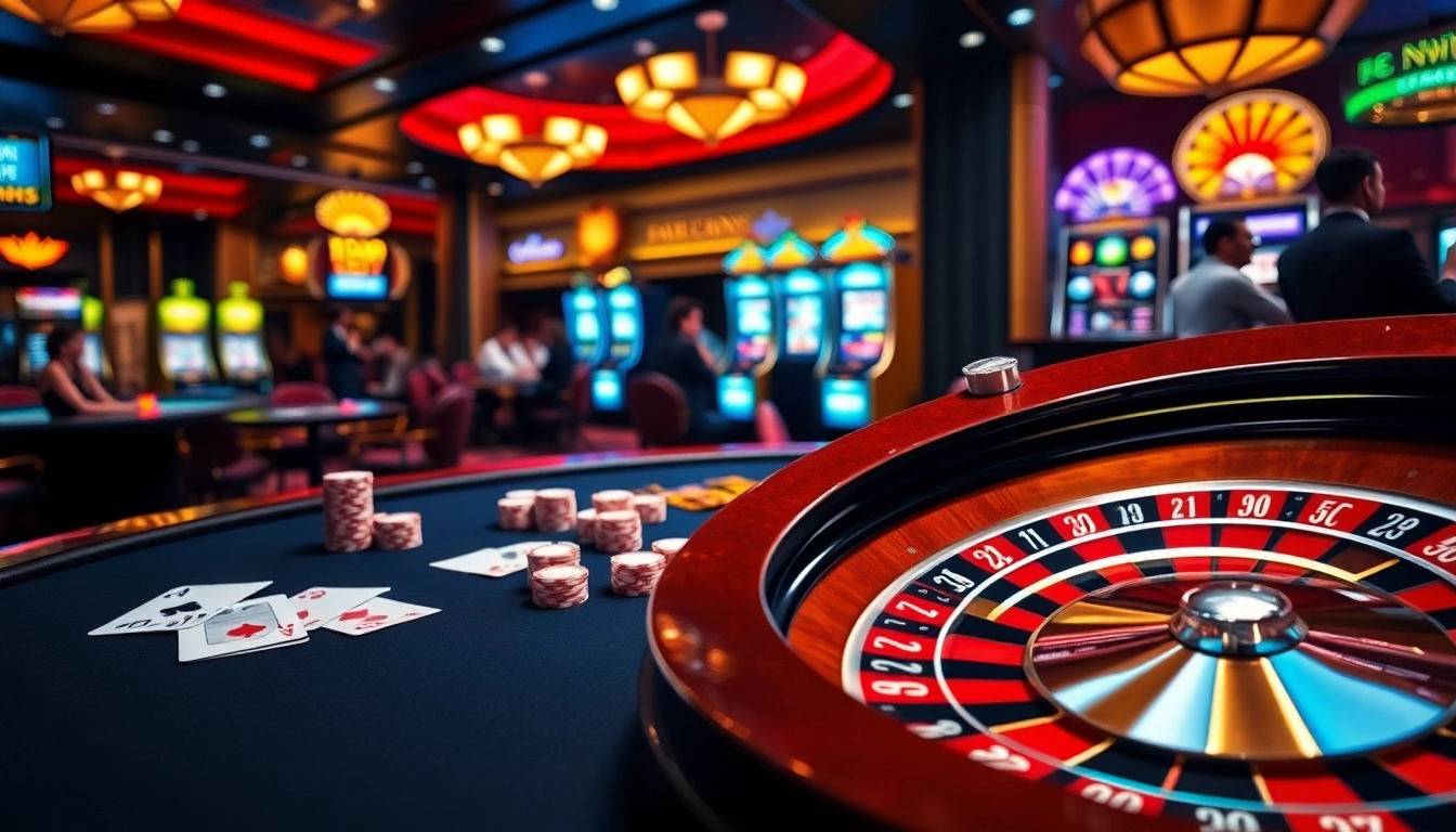 Engaging players at Bu88 enjoying a vibrant casino experience with poker chips and roulette.