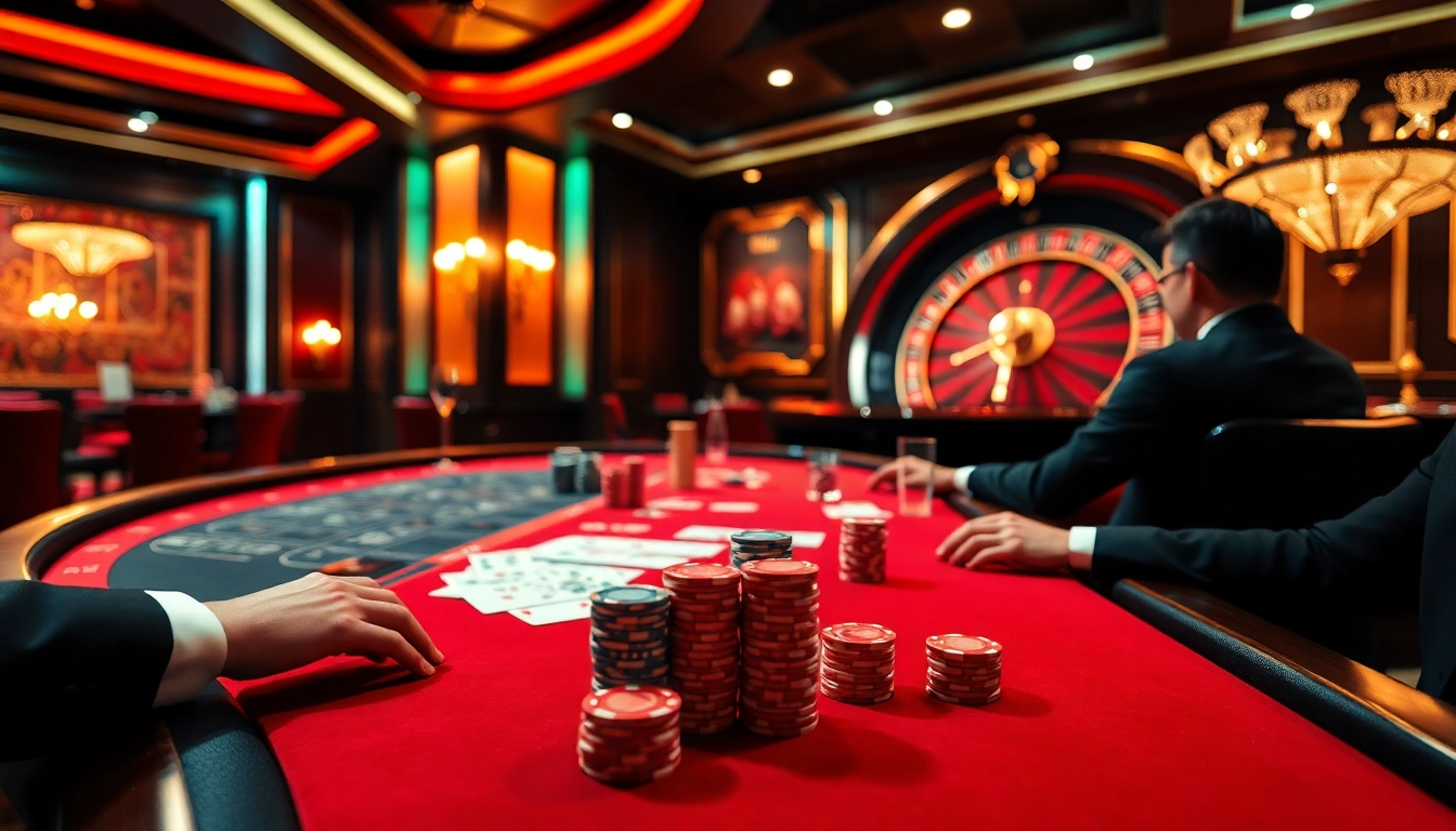 Experience the thrill of gambling with 상품권카드 in an elegant casino setting filled with poker chips and cards.