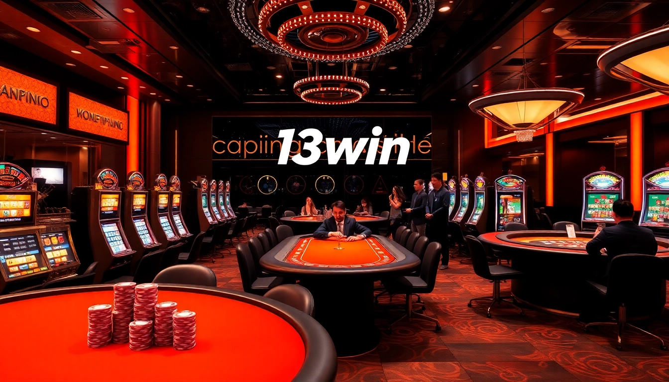 Players enjoying their experience at 13win's vibrant casino tables and slot machines.