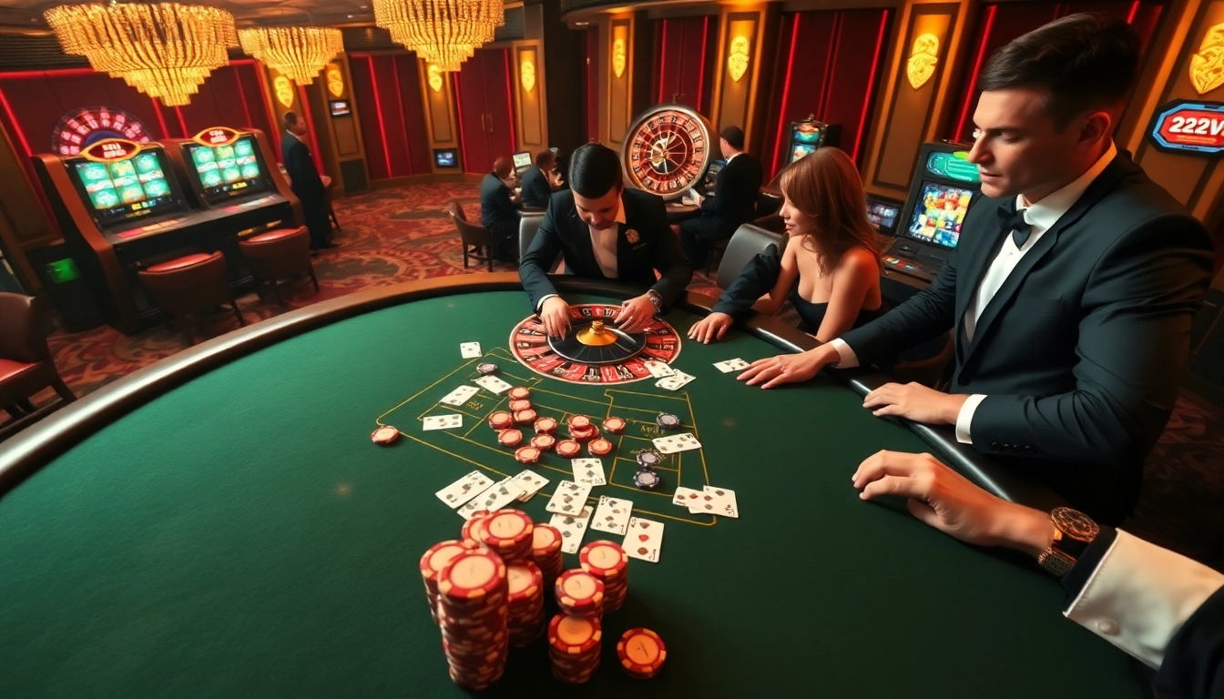 Experience the excitement of 22VIP with vibrant casino action featuring blackjack, roulette, and slot machines.