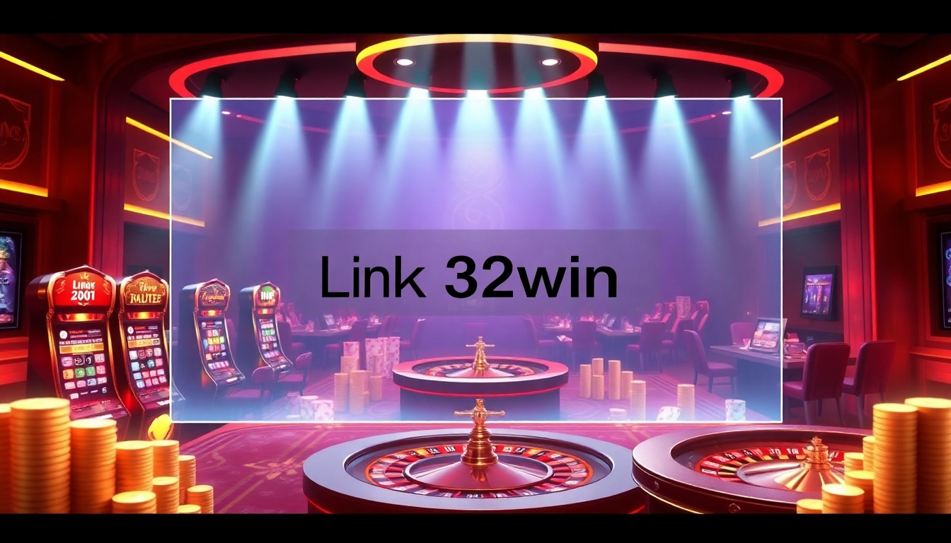 Engaging players at Link 32win with vibrant slot machines and poker chips in an online casino.