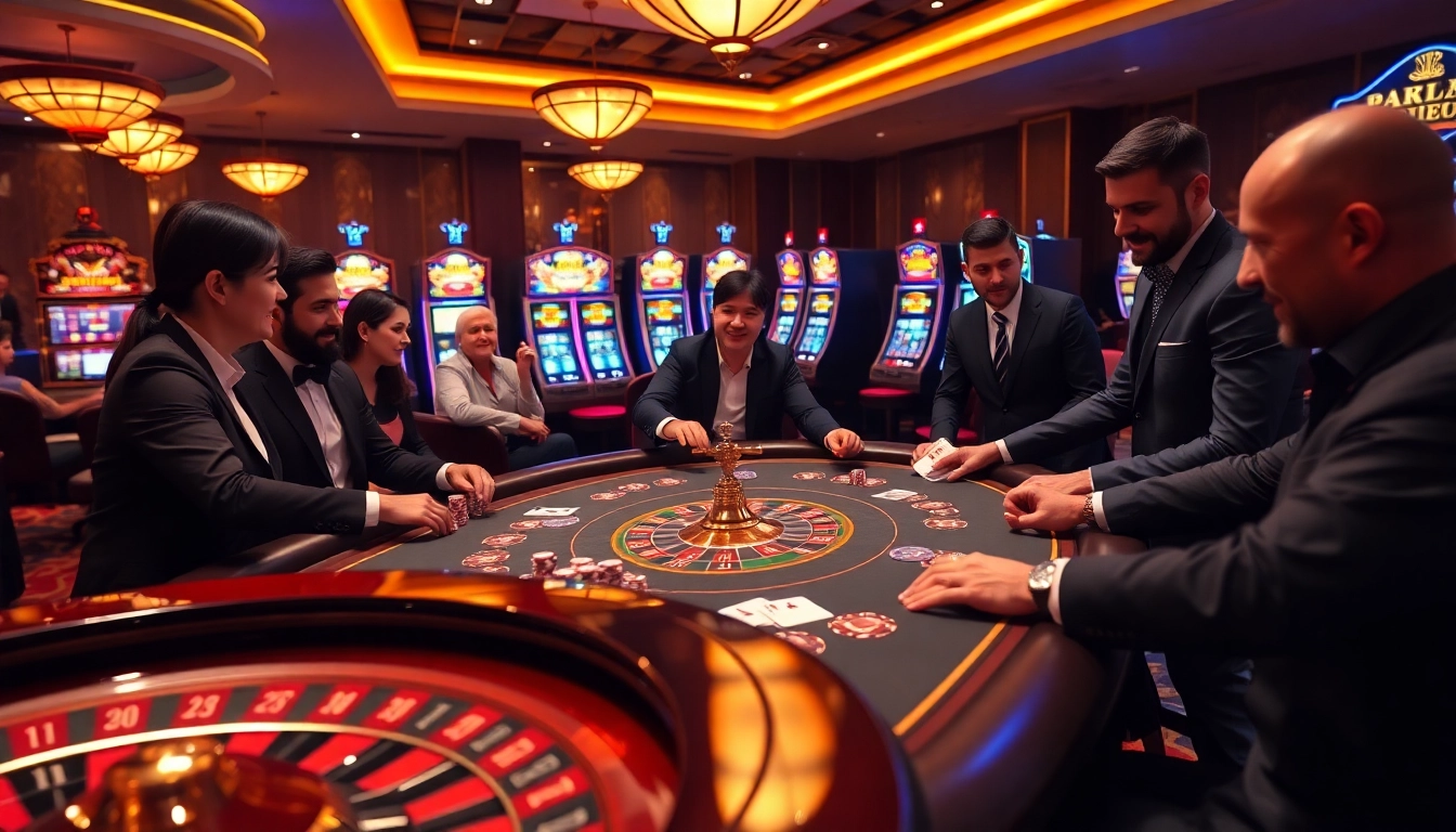 Players enjoying a high-stakes game at Jun 88 casino table with vibrant poker chips.