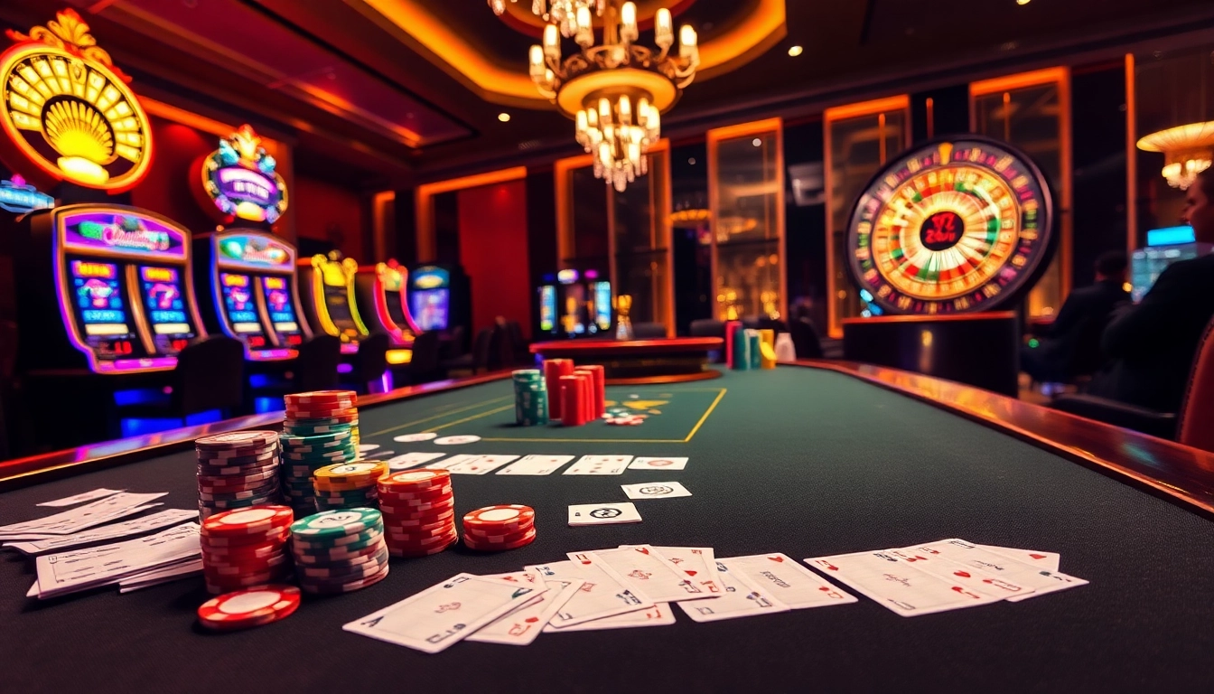 Experience thrilling gameplay with 789BET in a vibrant casino scene featuring poker and roulette tables.