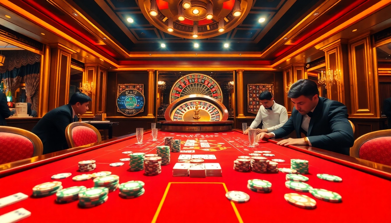 Play at Nhà cái EV88 with vibrant casino tables and poker action in a luxurious setting.