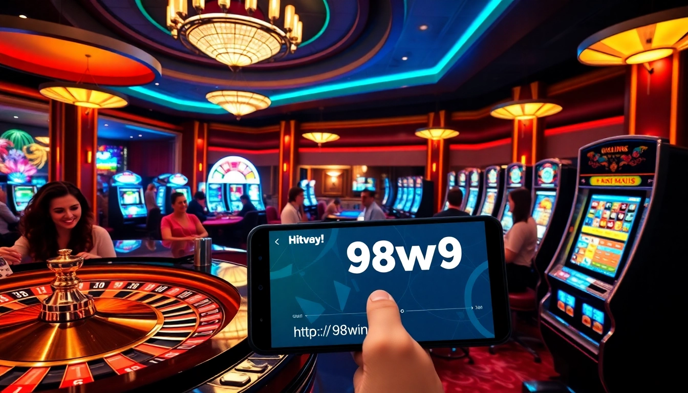 Experience thrill at https://98winn.it.com/ with vibrant casino activities and players enjoying games.