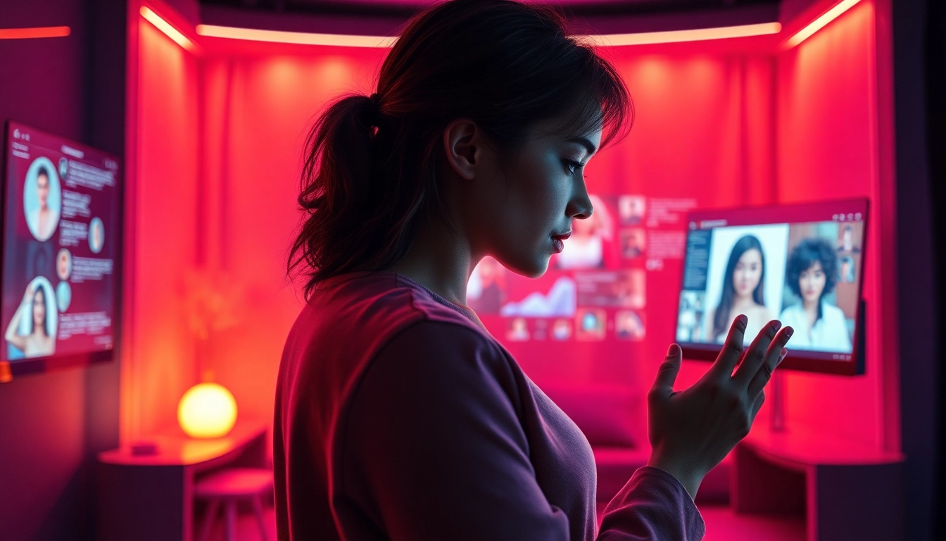 Engaging sexting AI avatar chat scene with cozy ambiance.