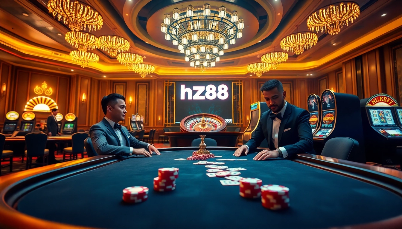 Experience the thrill of online gambling with nhà cái hz88 at a luxurious casino table.