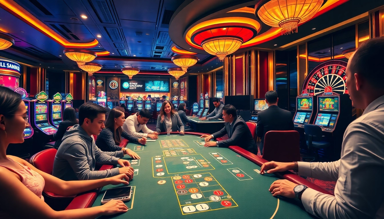 Engaging casino scene showcasing poker, slots, and roulette, integrating okbay themed visuals.