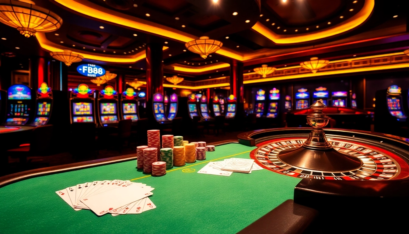 fb88 ignites excitement at a luxurious casino table with vibrant cards and chips.