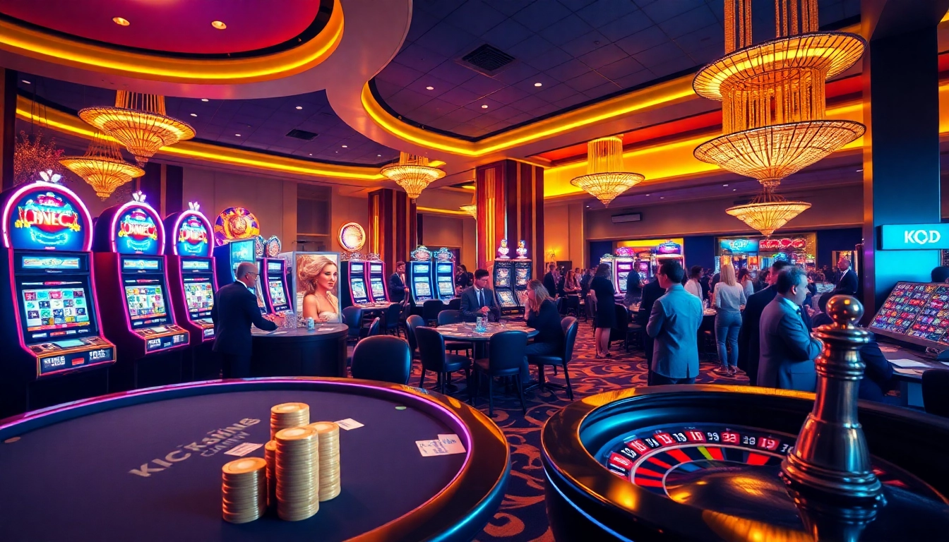 Experience the thrill of gambling at KJC's luxurious casino with vibrant slot machines and poker tables.