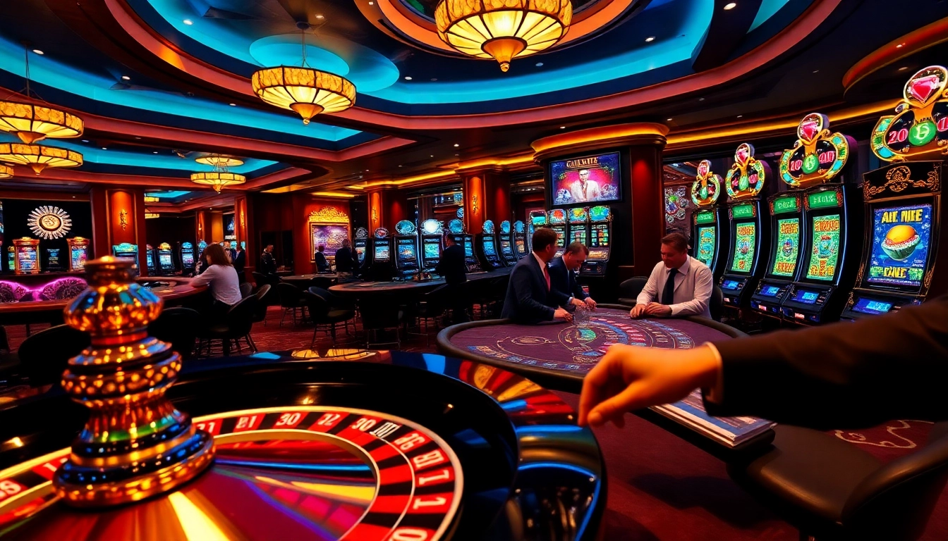Gem88 players enjoying an exhilarating casino experience with roulette and slot machines.