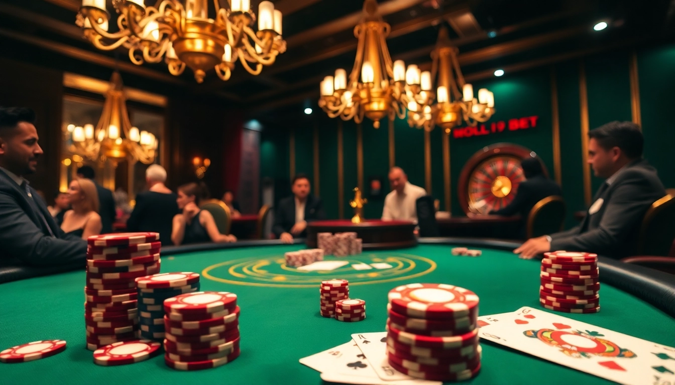 Players engaged at the I9Bet poker table, highlighting strategic gameplay with colorful chips.