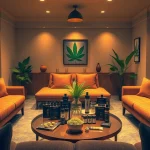 Explore moonbarguy hhc products elegantly displayed in a modern cannabis lounge.