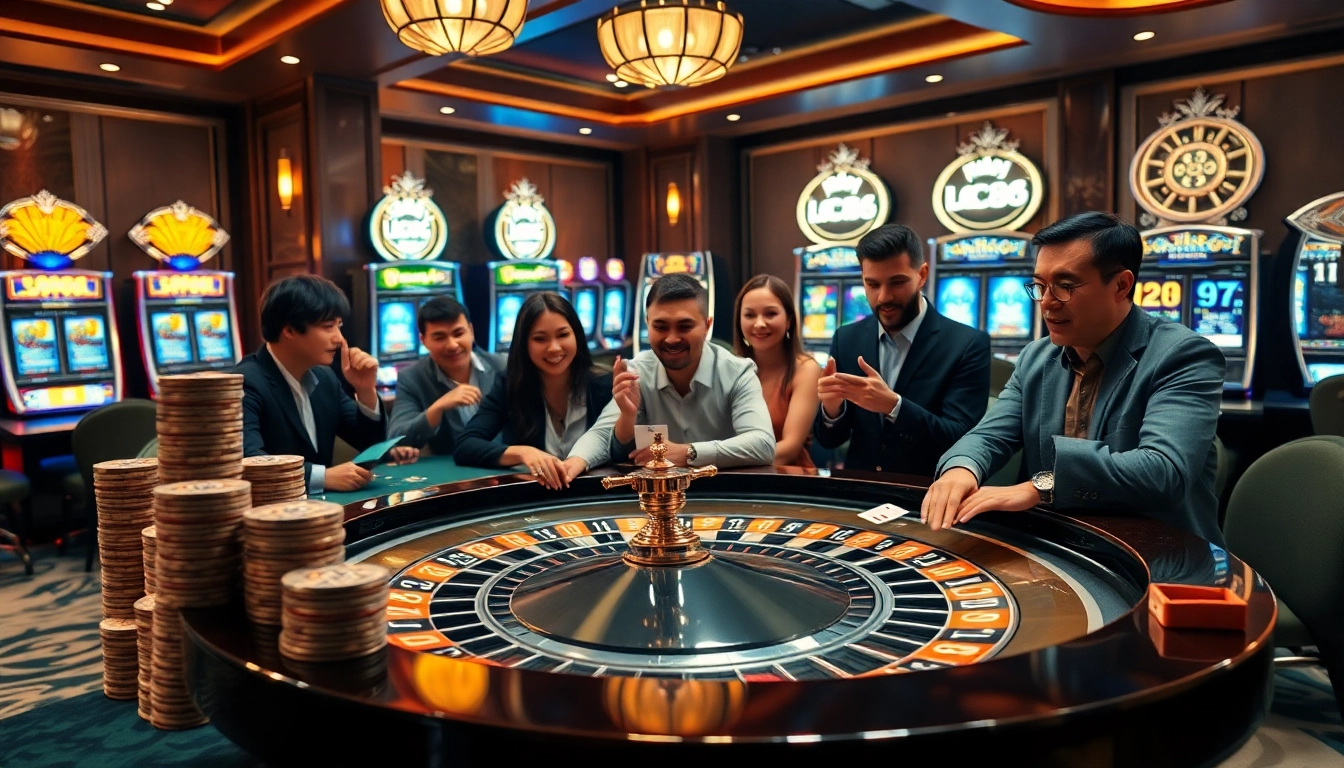 Experience the excitement at LC88 with poker chips and an engaging roulette table.