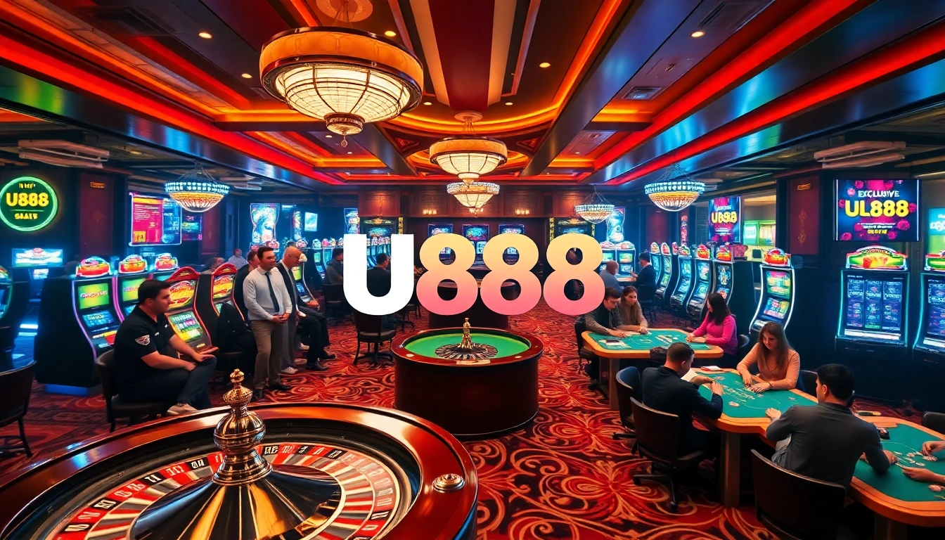 Experience the excitement at U888 with vibrant casino visuals showcasing thrilling games.