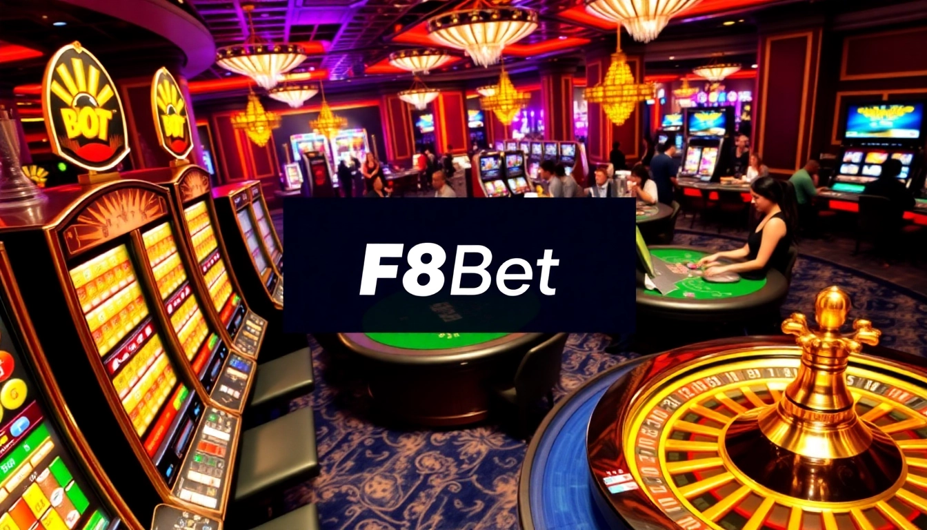 Experience thrilling gameplay at F8Bet with sophisticated tables and vibrant casino elements.