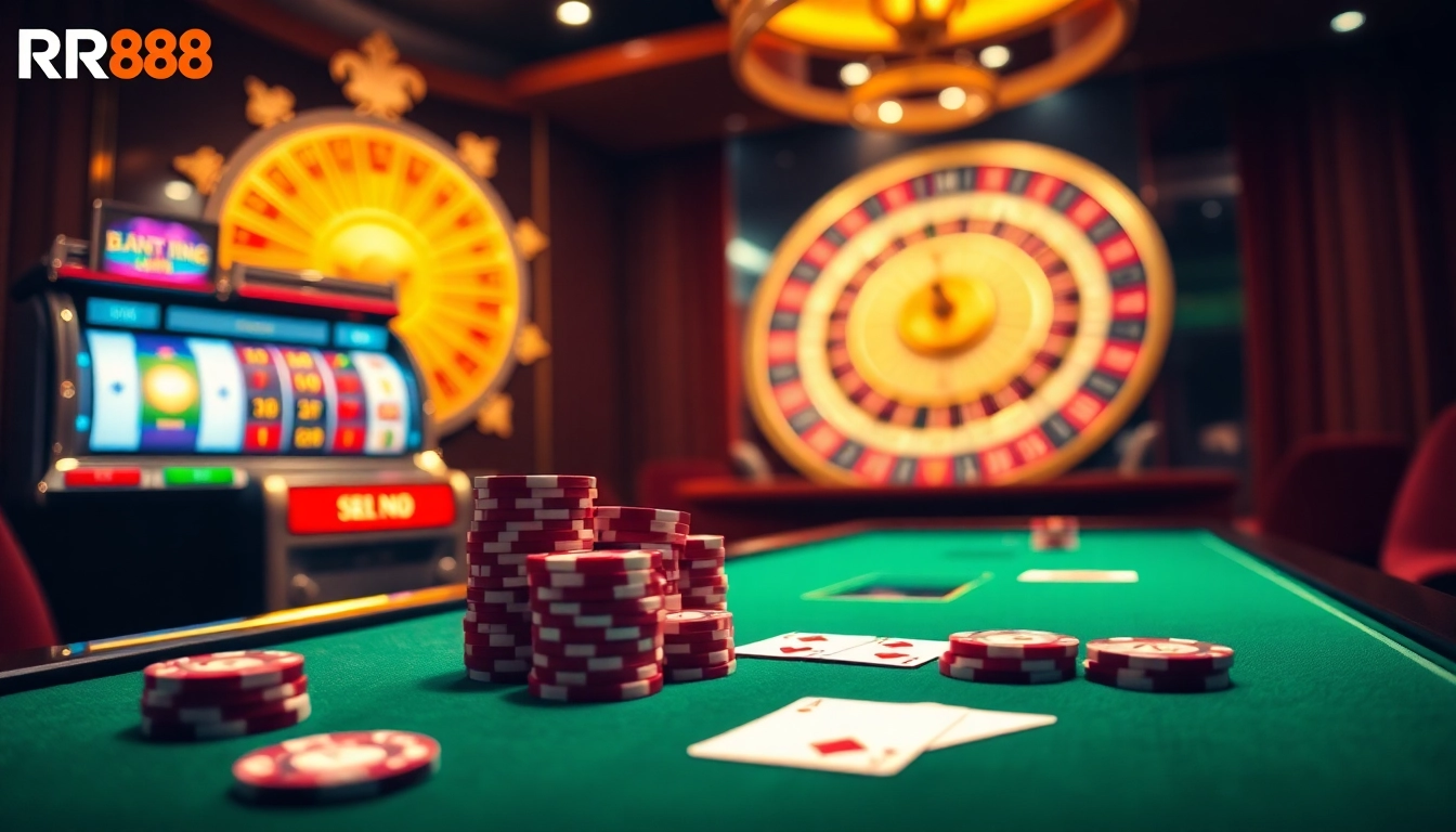 Experience thrilling gaming at Trang Chủ RR88 with vibrant casino tables and exciting slot machines.