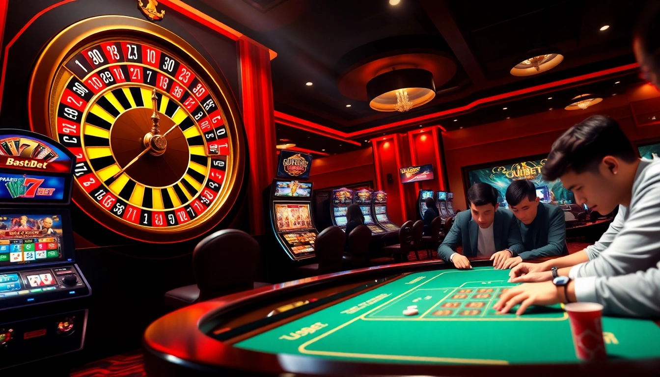 Experience the excitement of nhà cái usbet with a vibrant casino scene featuring roulette and poker games.