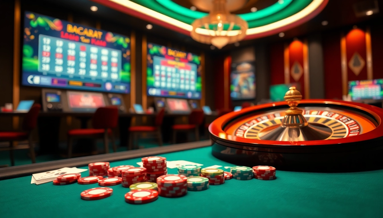 Engage in high-stakes gaming at https://f168.studio/ with vibrant poker chips and digital baccarat screens.