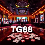 Experience the thrill of TG88 gaming in a luxurious casino atmosphere filled with poker tables and vibrant slot machines.