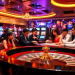 Gamblers enjoying thrilling experiences at XX88 online casino with roulette and slot machines.