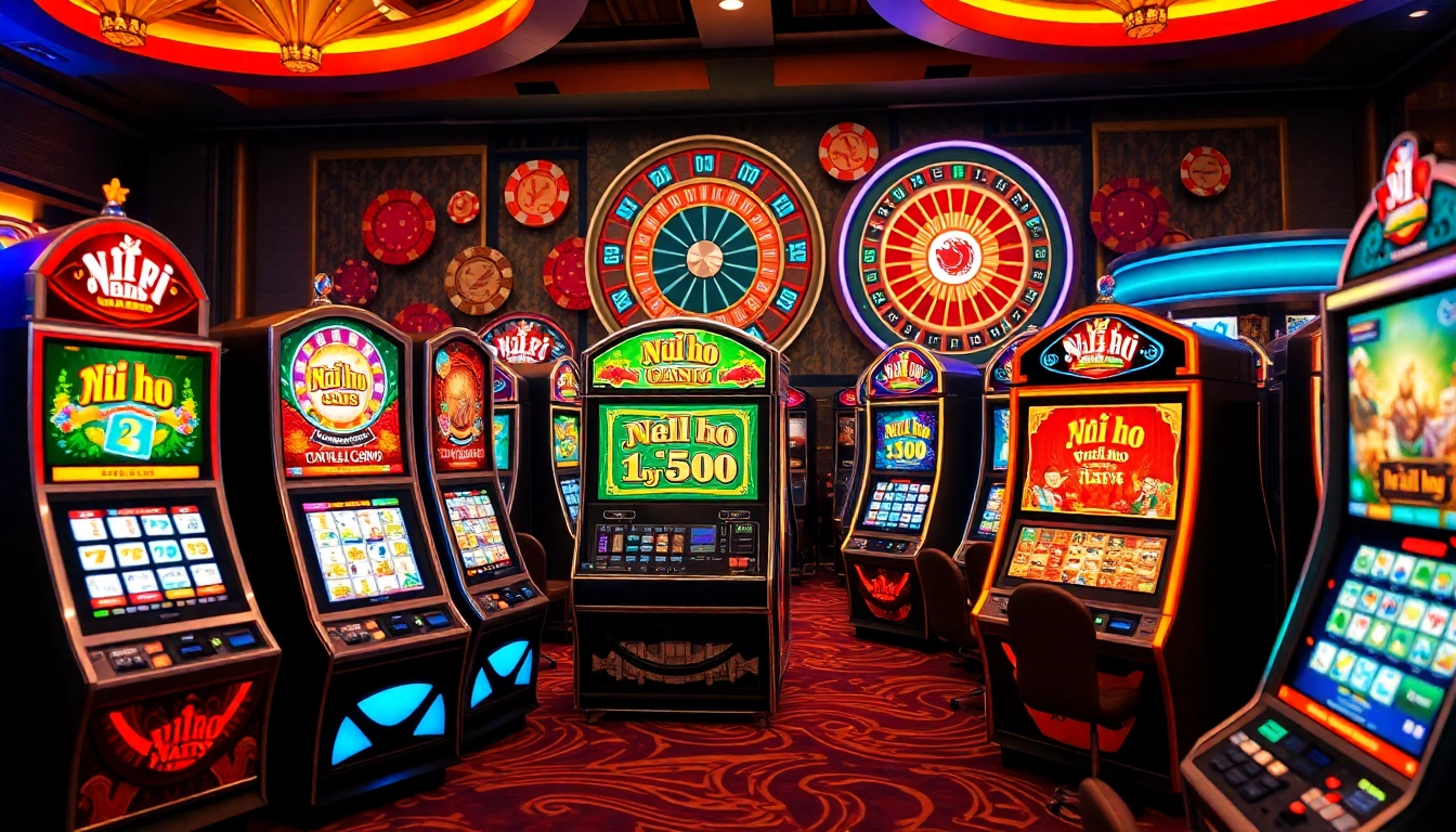 Experience the excitement of nổ hũ at a vibrant casino slot machine featuring colorful graphics.