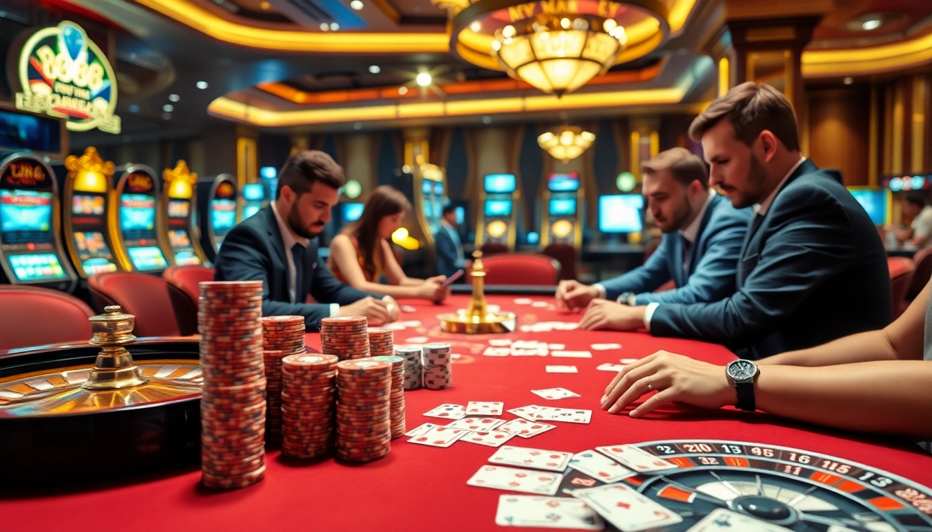 Exciting poker game scene at a luxurious casino highlighting bet88.law platform.