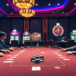 Kingfun players enjoying a thrilling high-stakes game at an elegant casino table.