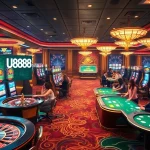 Experience the excitement of U888 casino gaming with vibrant tables, colorful chips, and digital interfaces.