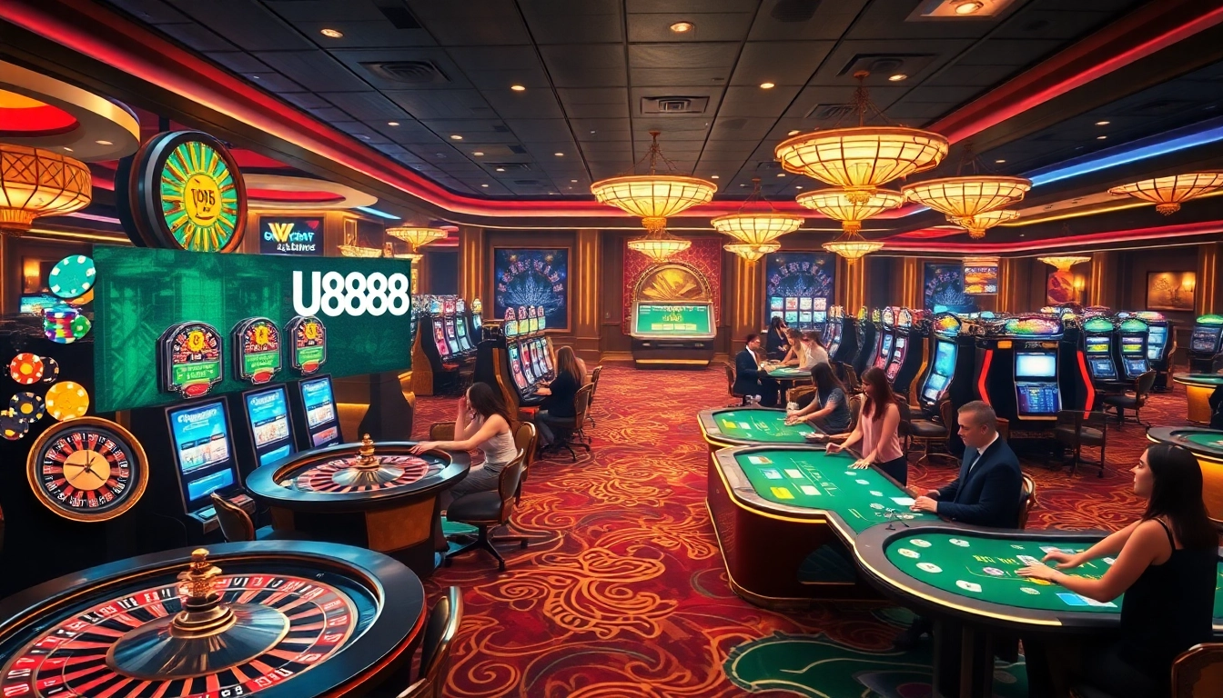 Experience the excitement of U888 casino gaming with vibrant tables, colorful chips, and digital interfaces.