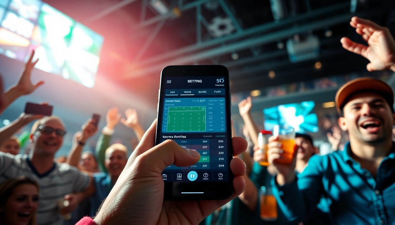 Exciting sports betting scene with a modern smartphone display showing tylelekeo88 odds and enthusiastic fans.