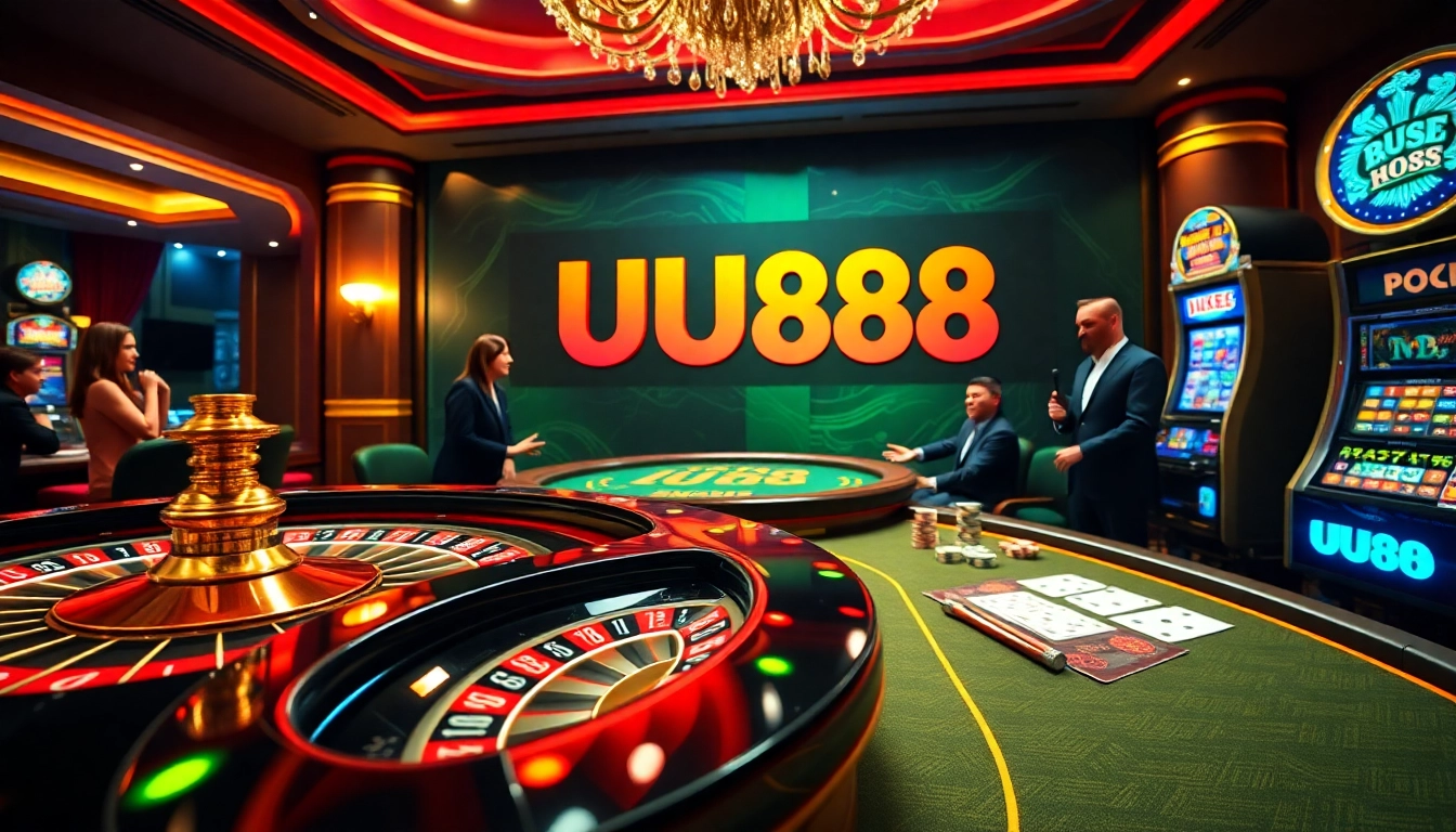 UU88 casino players engage in thrilling games at a vibrant roulette table.