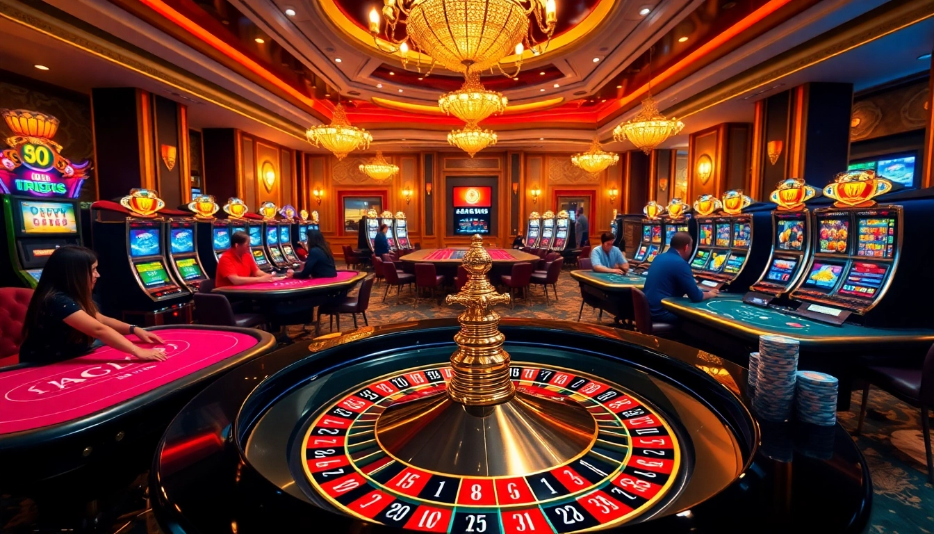 Players enjoying the excitement of casino games at LC88 with sparkling chips and roulette.