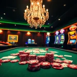 Players strategize at a high-stakes poker table in a luxurious casino, embodying the thrill of KK55 gaming.