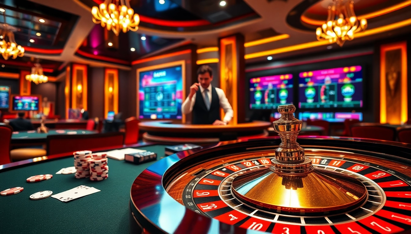 Join an LV88 gaming session at a vibrant roulette table in a luxurious casino setting.
