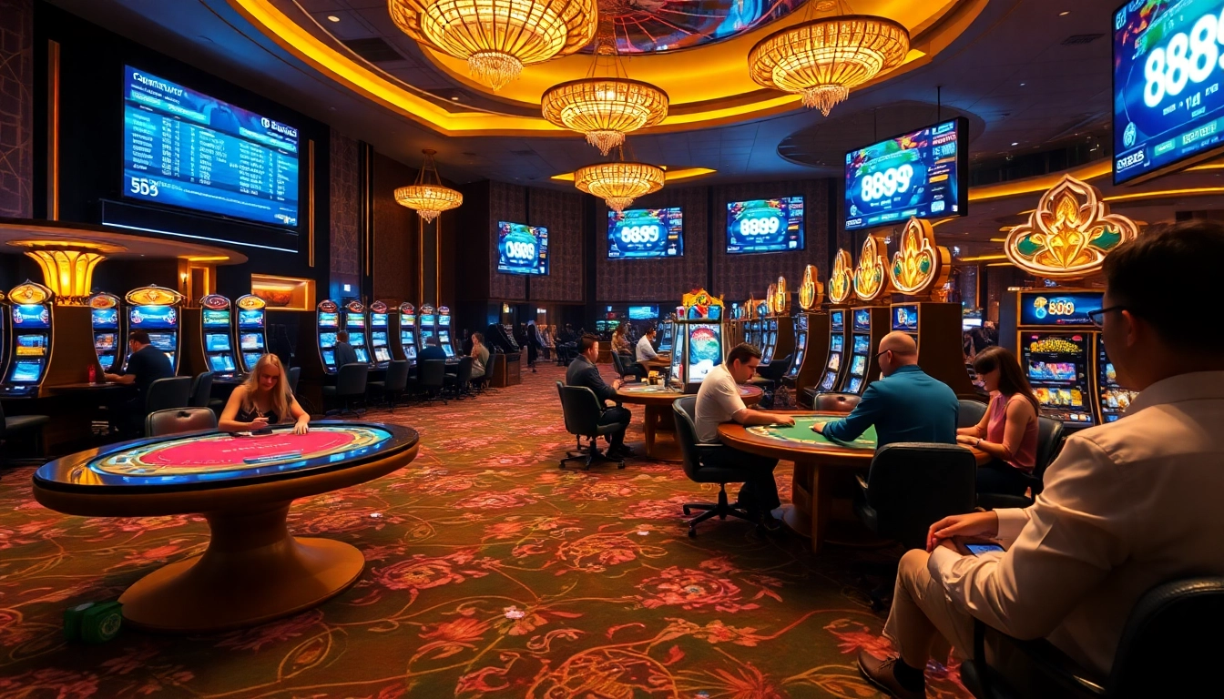 Players enjoying an exciting game night at a luxurious casino with the 888b brand experience.