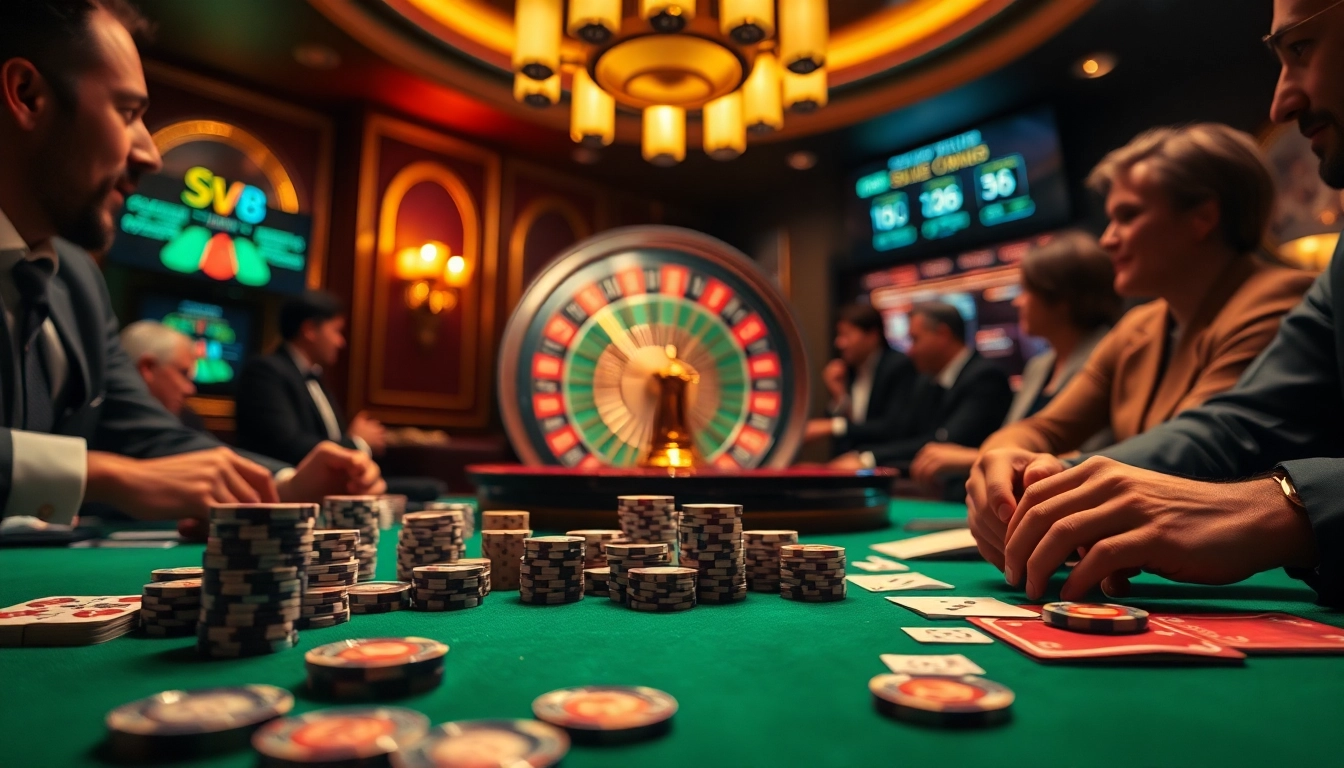 Engage with SV88 by placing bets at a high-stakes poker table surrounded by luxury.