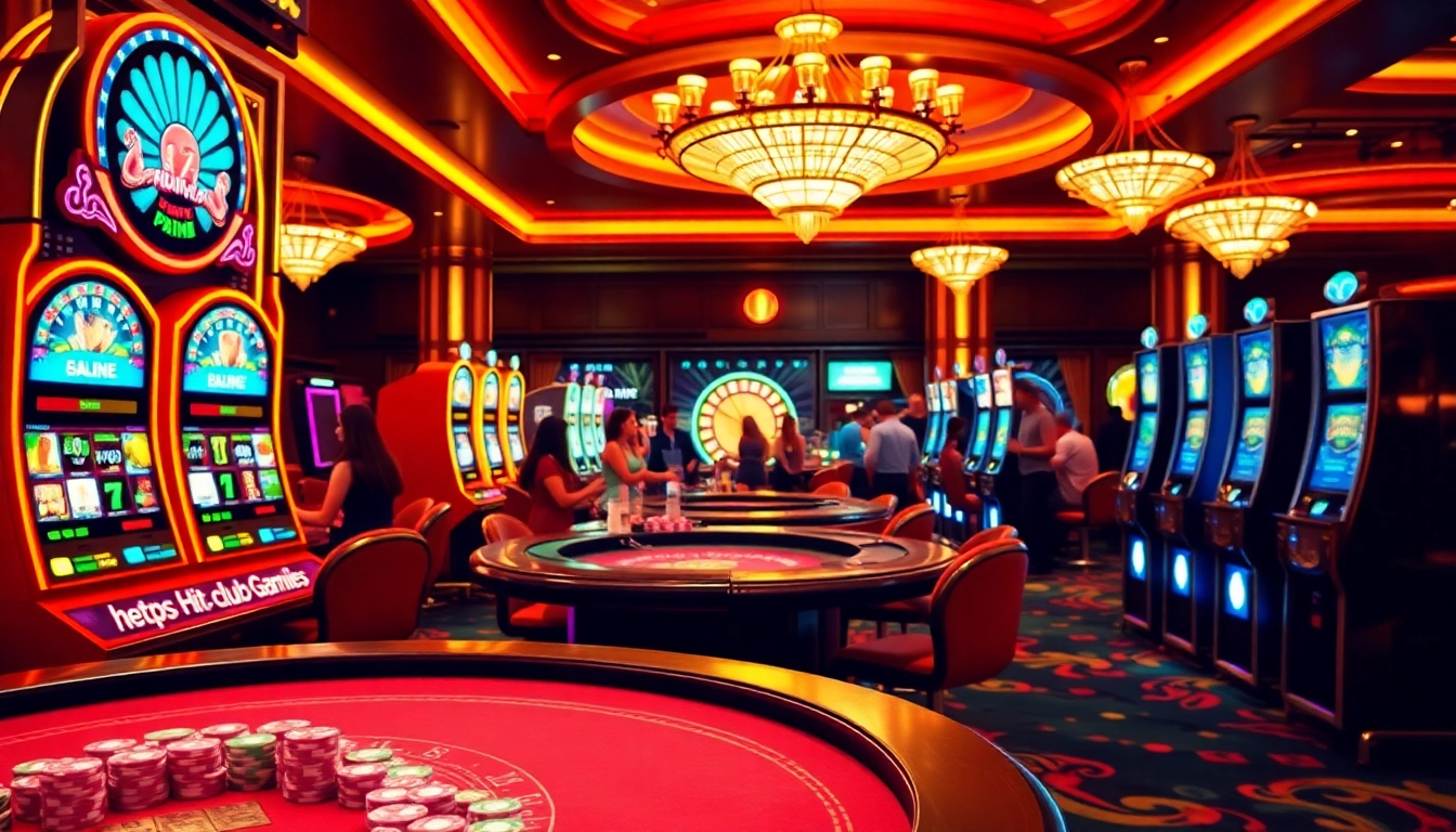 Exciting scene at a luxury casino featuring elements like poker chips and slot machines from https://hit-club.games/.