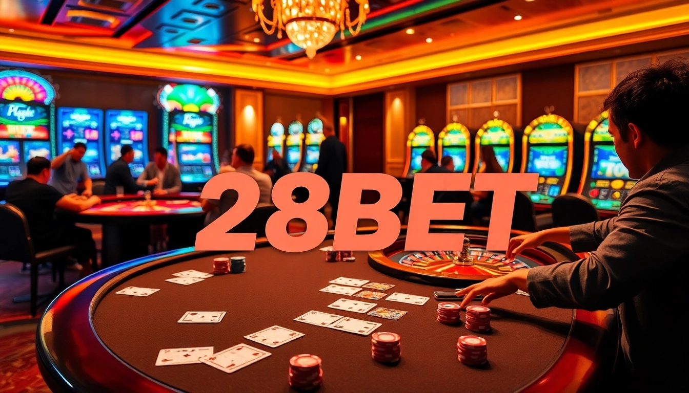 Experience the thrill of gameplay at 28BET with vibrant casino tables and engaging players.