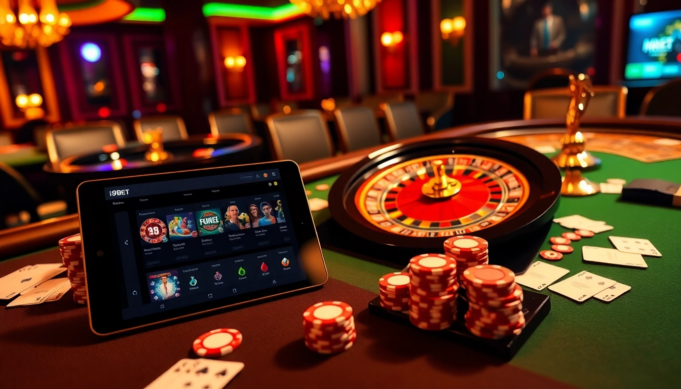 Engaging players enjoying the i9bet online casino experience with vibrant poker chips and cards.