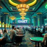 Exciting players engage with OXBET sports betting at a luxurious casino setup.