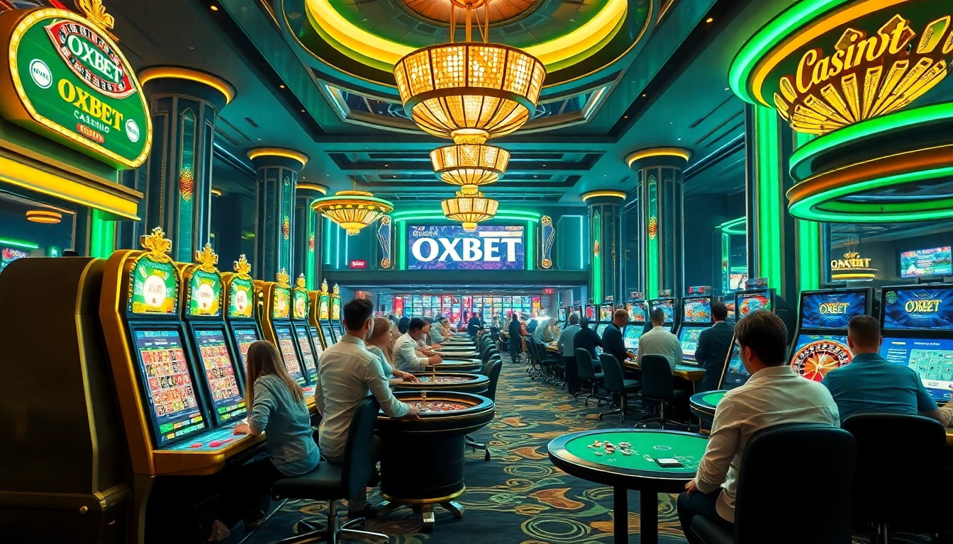 Exciting players engage with OXBET sports betting at a luxurious casino setup.